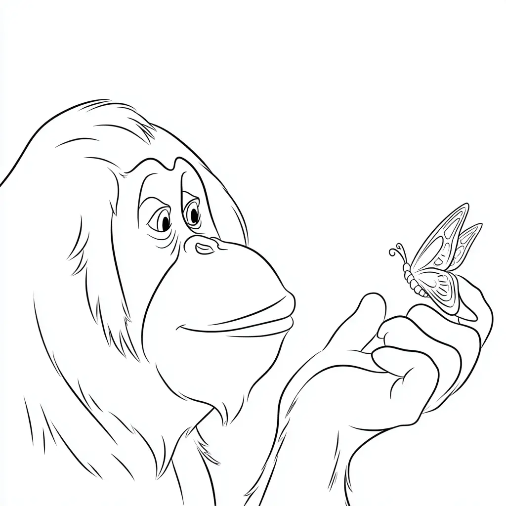 Dibujo de el orangután y la mariposa para colorear Dibujo de el orangután y la mariposa para colorear