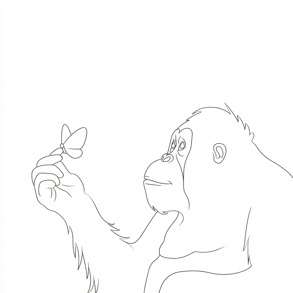 Dibujo de contorno de orangután y mariposa para colorear Dibujo de contorno de orangután y mariposa para colorear
