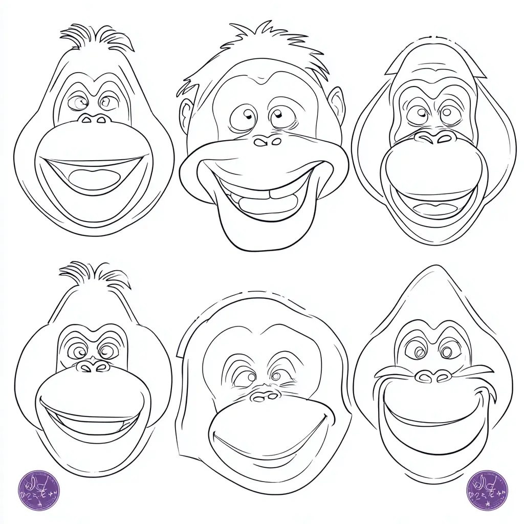 Dibujo de caras simpáticas de orangután para colorear Dibujo de caras simpáticas de orangután para colorear