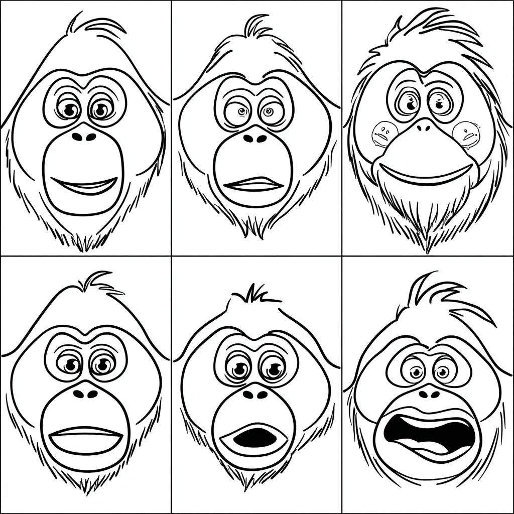 Dibujo de expresiones de orangután para colorear Dibujo de expresiones de orangután para colorear