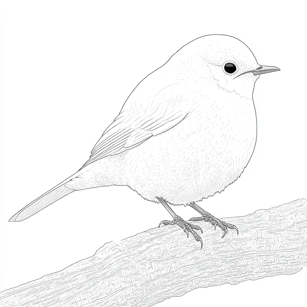 Dibujo de pájaro realista sobre una rama para colorear Dibujo de pájaro realista sobre una rama para colorear