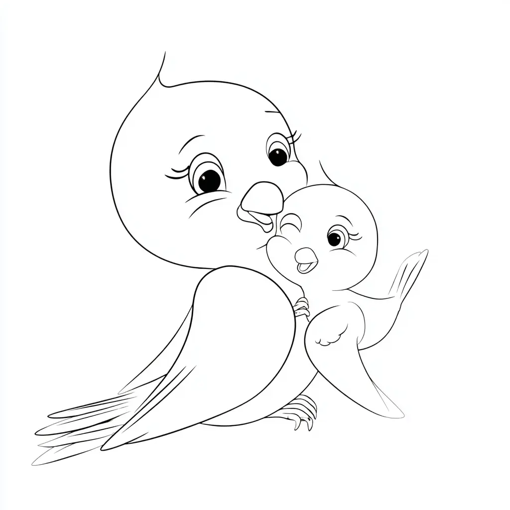 Dibujo de mamá pájaro y su polluelo para colorear Dibujo de mamá pájaro y su polluelo para colorear