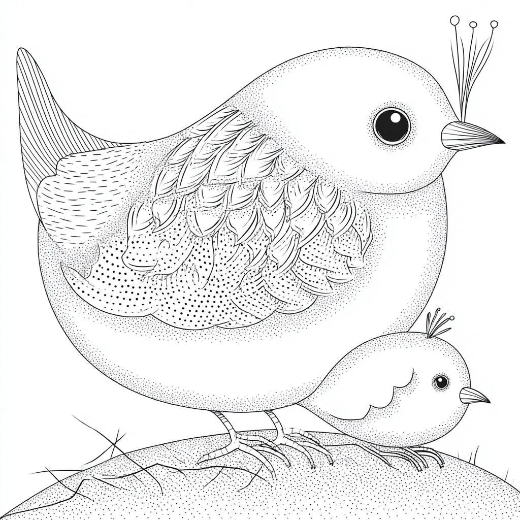 Dibujo de pájaros con técnica de puntos para colorear Dibujo de pájaros con técnica de puntos para colorear
