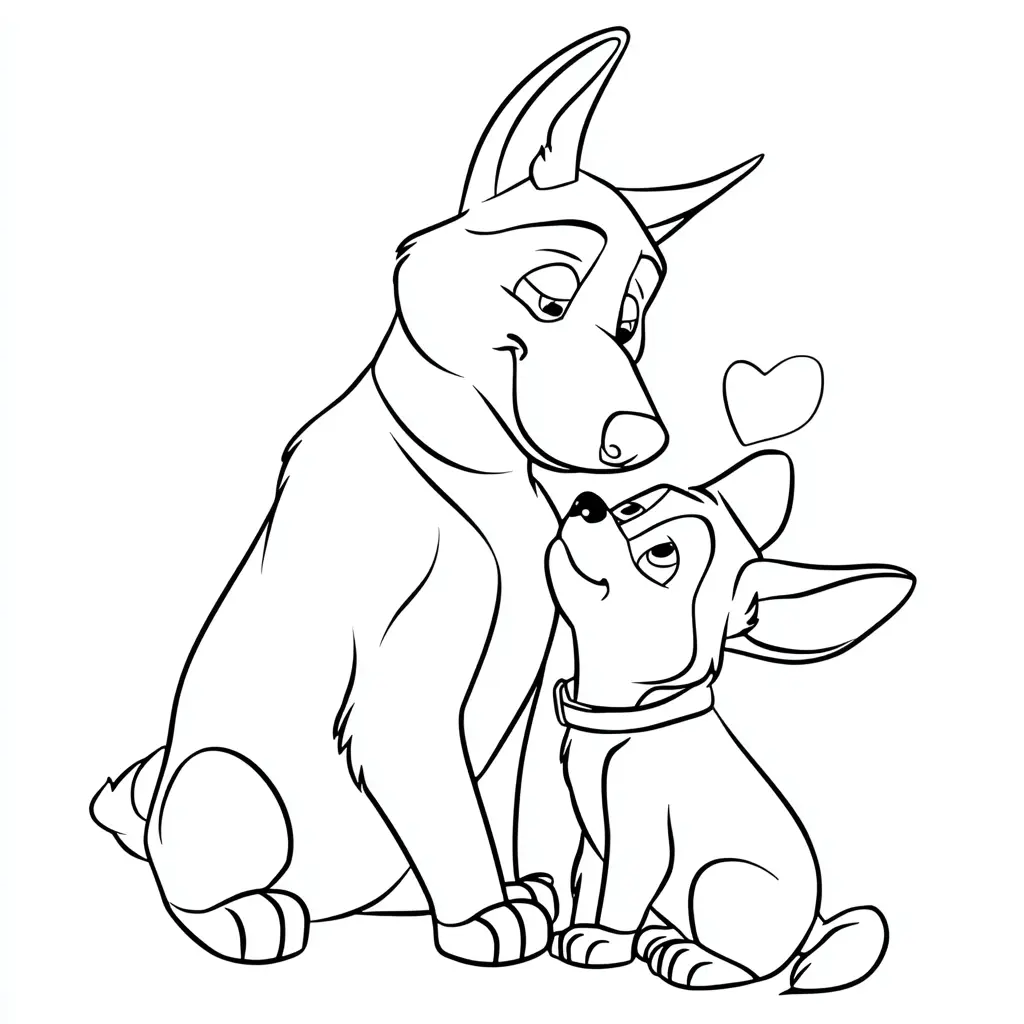 Dibujo de cachorro y pastor alemán cartoon con amor para colorear Dibujo de cachorro y pastor alemán cartoon con amor para colorear