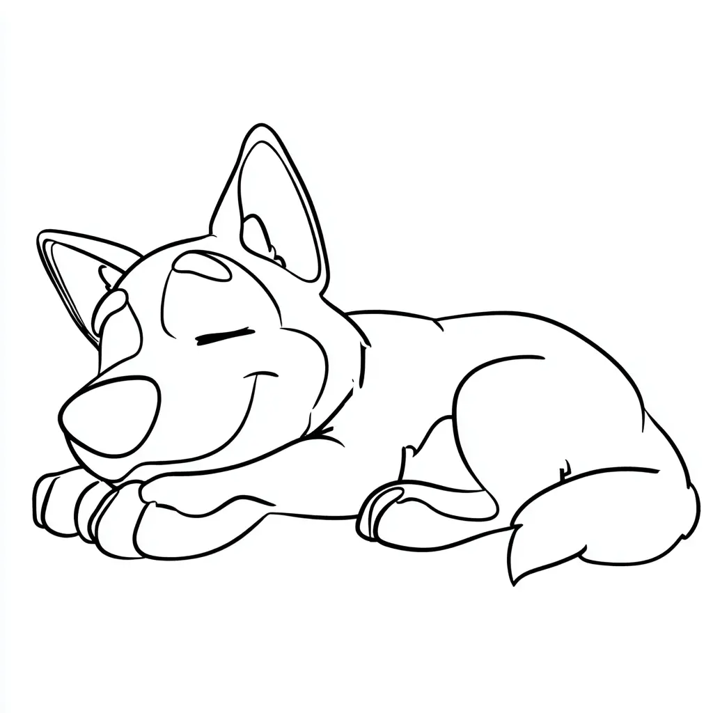 Dibujo de cachorro pastor alemán dormido arte lineal para colorear Dibujo de cachorro pastor alemán dormido arte lineal para colorear