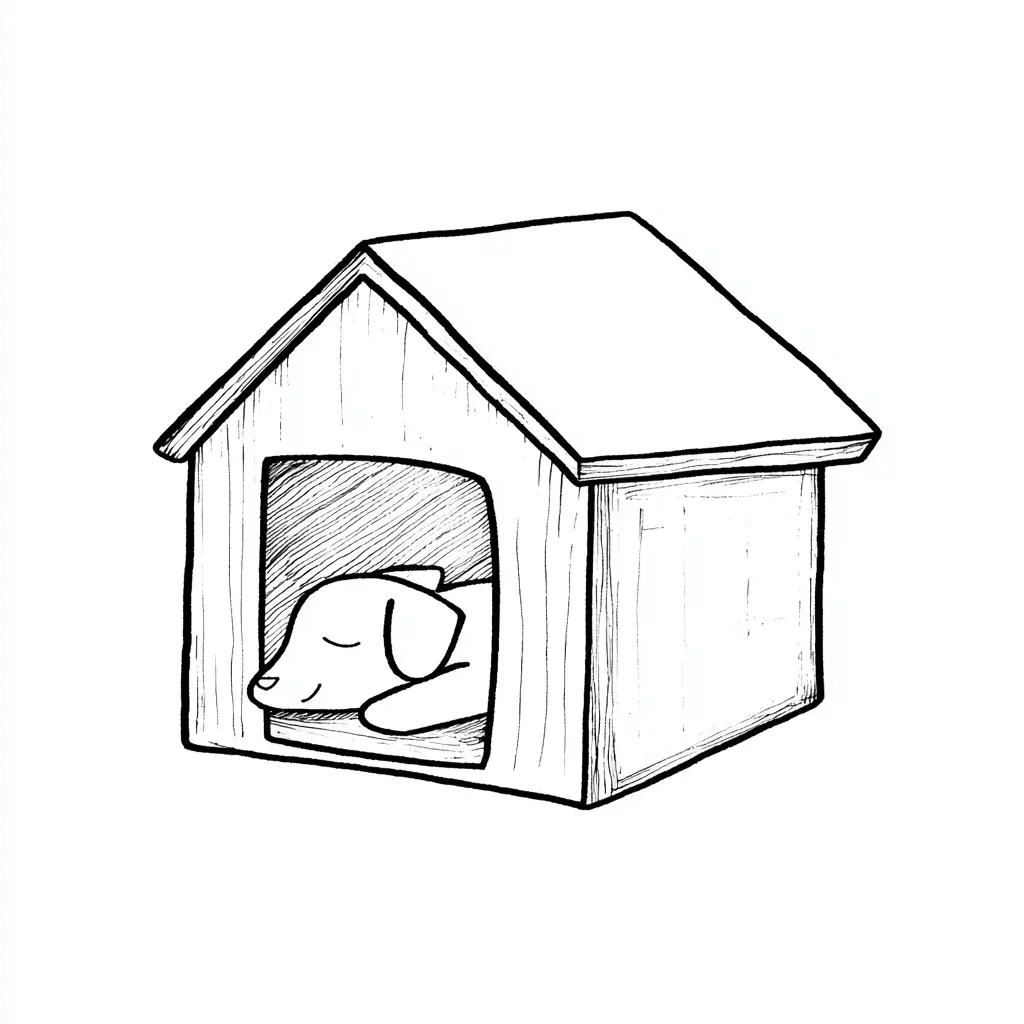 Dibujo de caseta y perro de trazo grueso para colorear