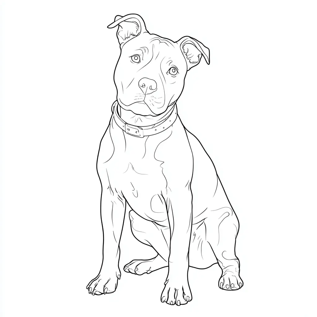 Dibujo de pit bull terrier semi-realista para colorear Dibujo de pit bull terrier semi-realista para colorear