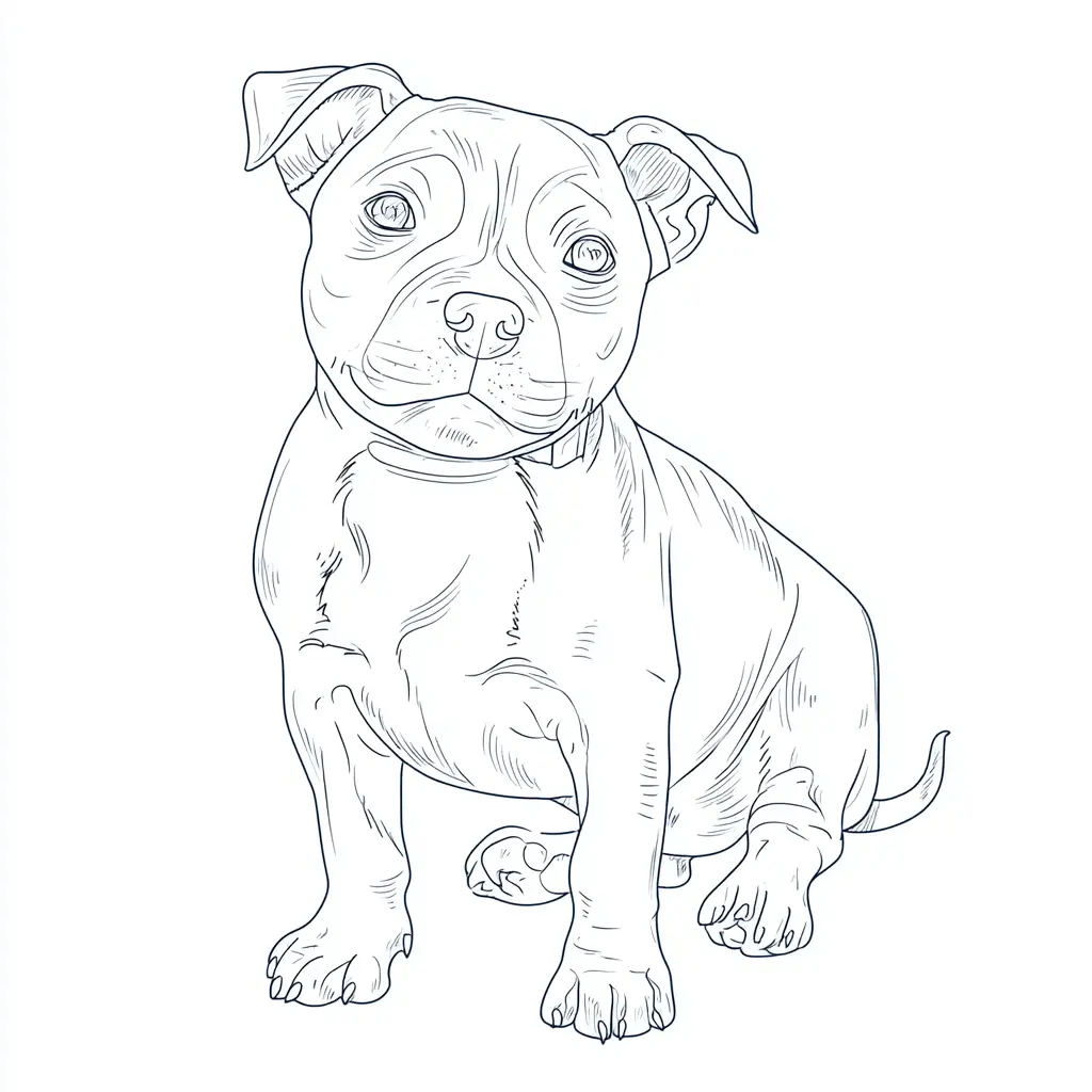 Dibujo de pit bull terrier estilo semi-realista para colorear Dibujo de pit bull terrier estilo semi-realista para colorear