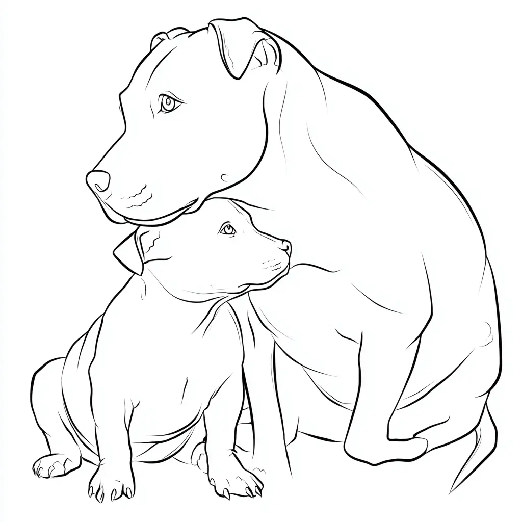 Dibujo de pit bull terrier con cachorro para colorear Dibujo de pit bull terrier con cachorro para colorear