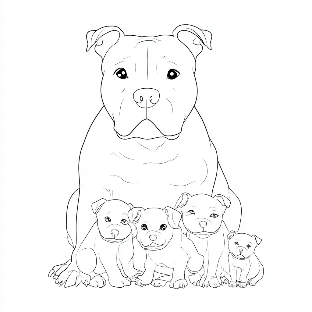 Dibujo de mamá y cachorros pit bull terrier para colorear Dibujo de mamá y cachorros pit bull terrier para colorear