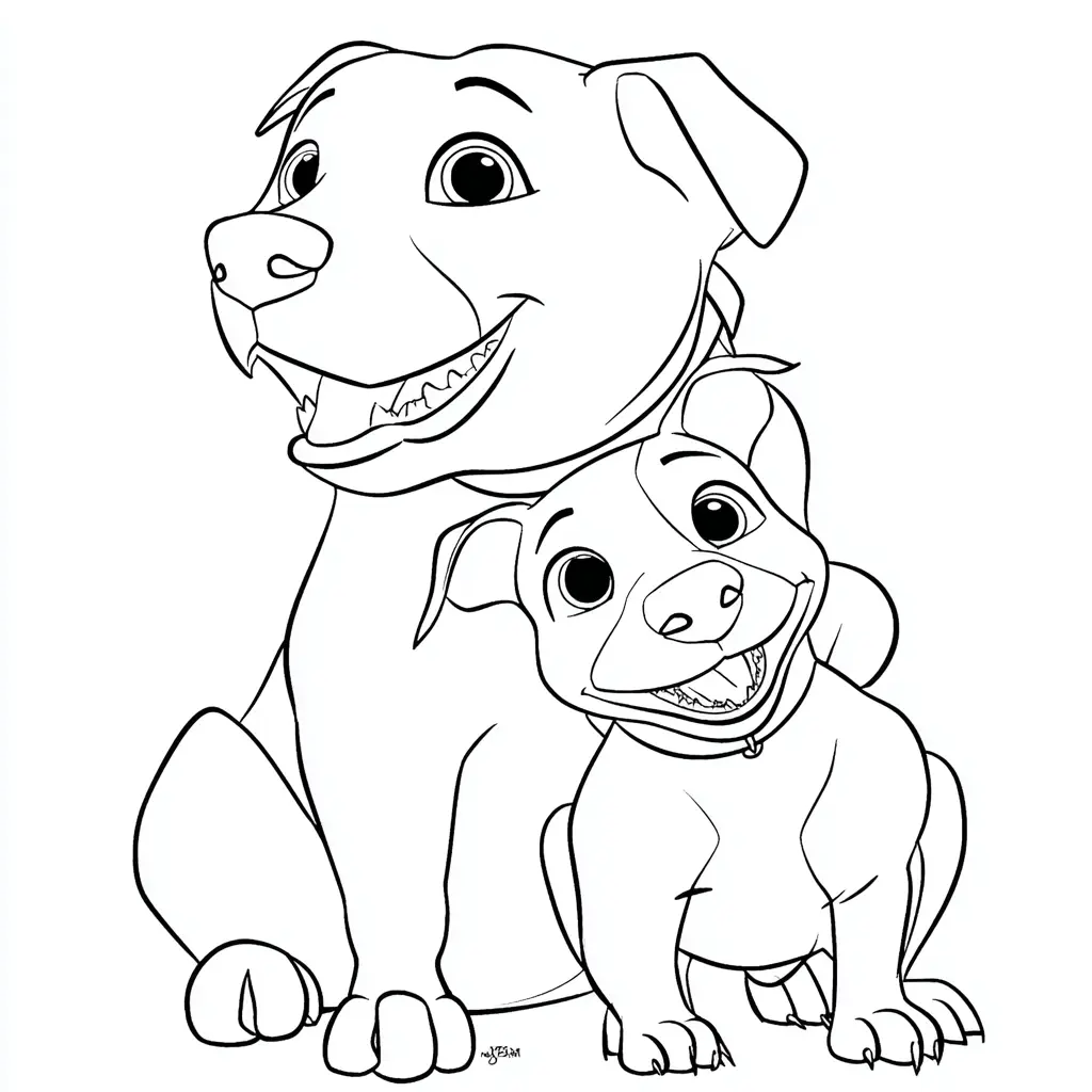 Dibujo de pit bull terrier con cachorro kawaii para colorear Dibujo de pit bull terrier con cachorro kawaii para colorear