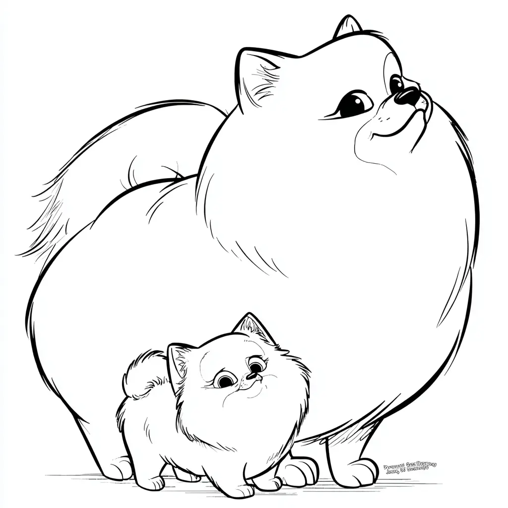 Dibujo de mamá pomerania y cachorro para colorear Dibujo de mamá pomerania y cachorro para colorear