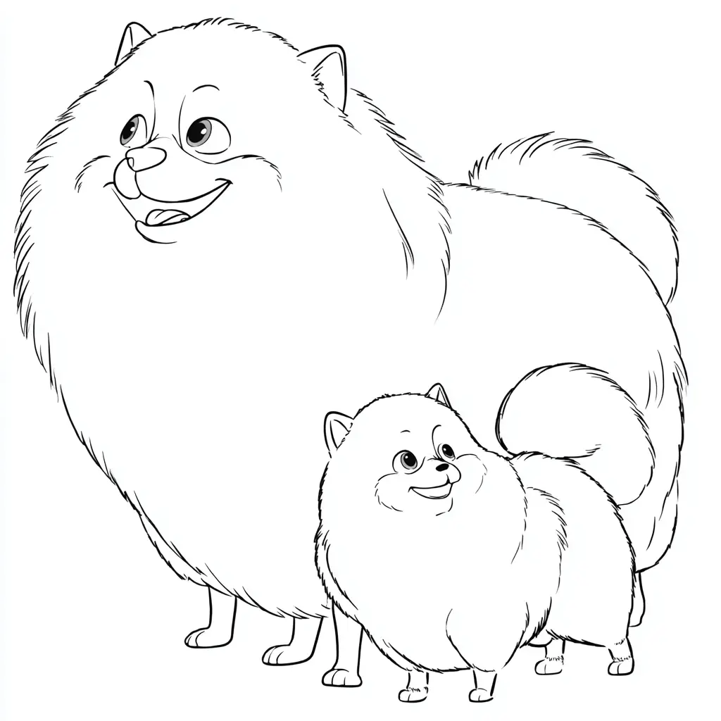 Dibujo de cachorro y mamá pomerania para colorear Dibujo de cachorro y mamá pomerania para colorear