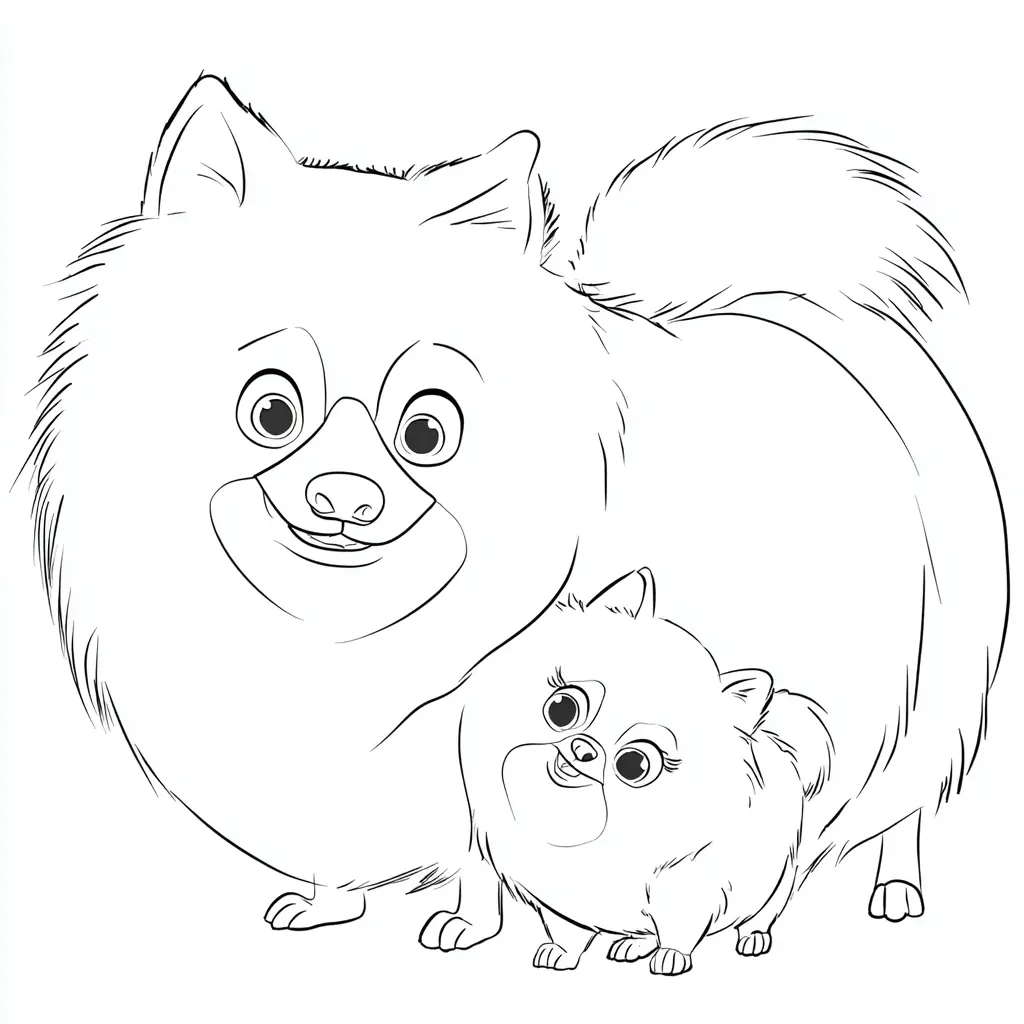 Dibujo de mamá y cachorro pomerania cartoon para colorear Dibujo de mamá y cachorro pomerania cartoon para colorear