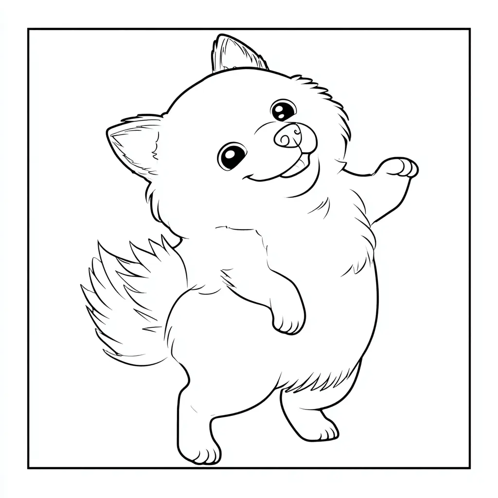 Dibujo de pomerania animado con marco para colorear Dibujo de pomerania animado con marco para colorear