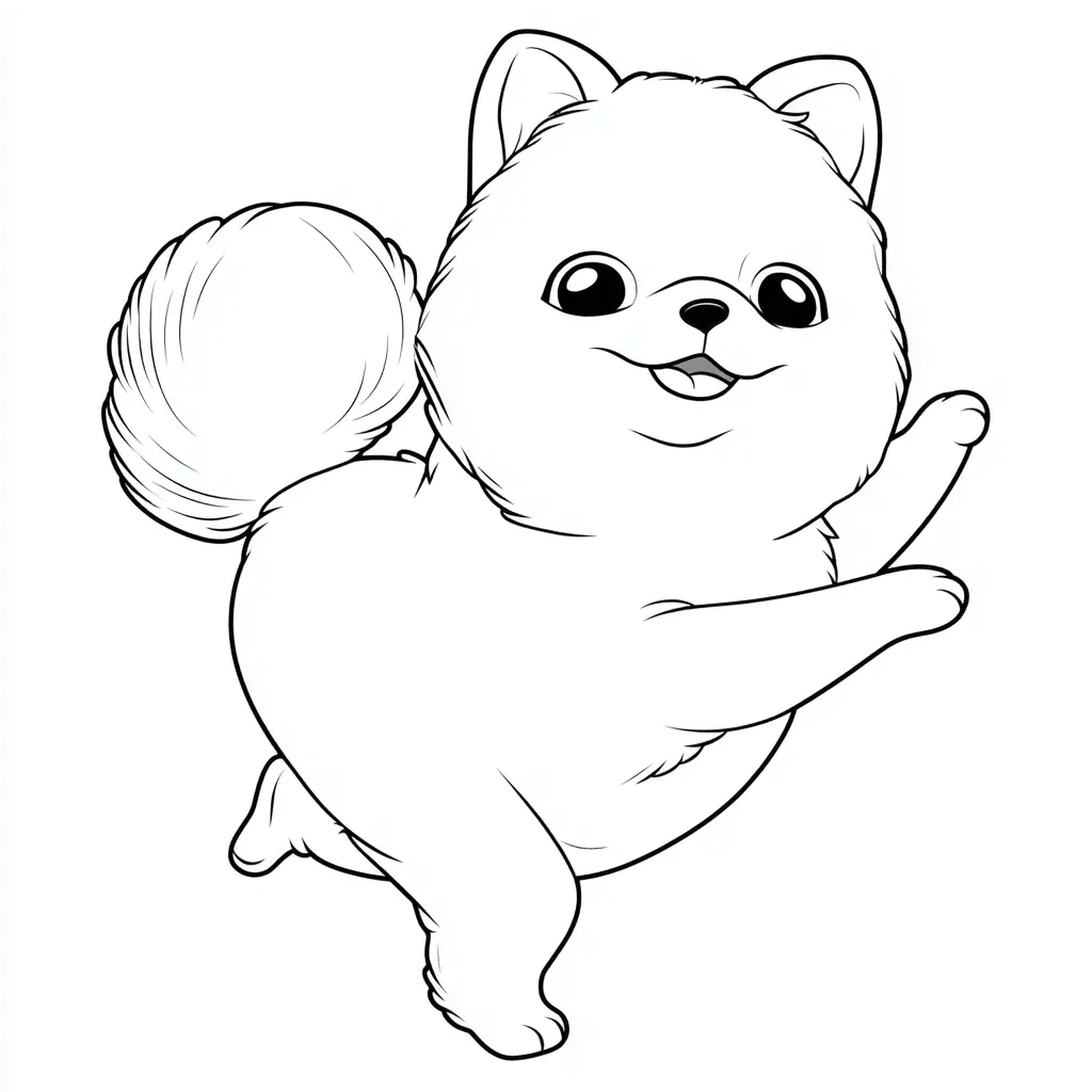 Dibujo de pomerania infantil con pompón para colorear Dibujo de pomerania infantil con pompón para colorear