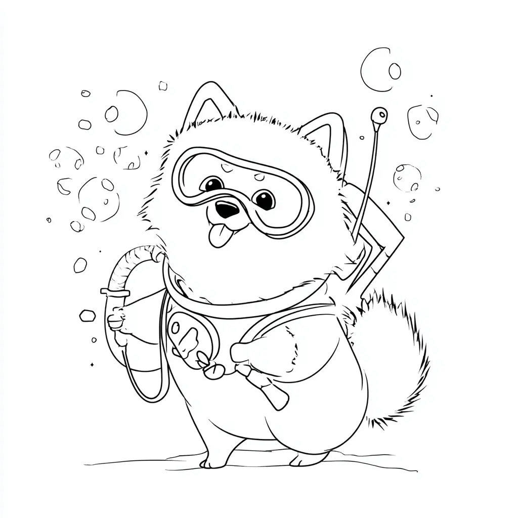 Dibujo de personaje buzo cartoon pomerania para colorear Dibujo de personaje buzo cartoon pomerania para colorear