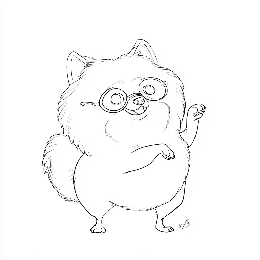Dibujo de pomerania simple con gafas para colorear Dibujo de pomerania simple con gafas para colorear