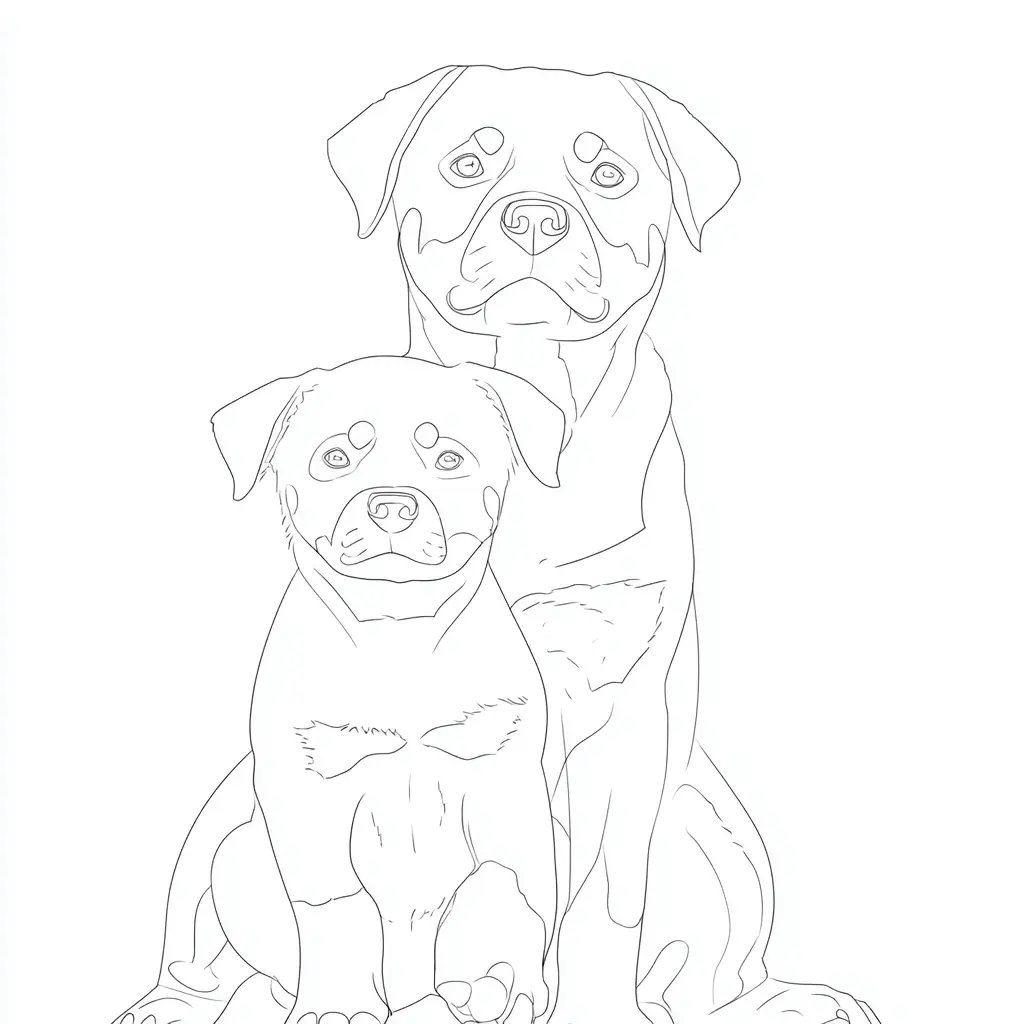 Dibujo de dos rottweilers de líneas finas para colorear Dibujo de dos rottweilers de líneas finas para colorear