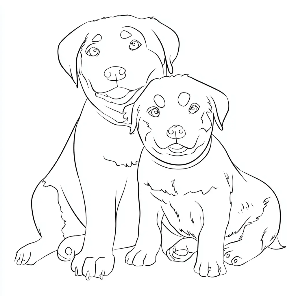Dibujo de trazos de pareja rottweiler para colorear Dibujo de trazos de pareja rottweiler para colorear