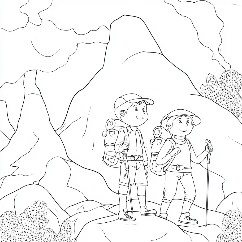 Dibujo de dos senderistas felices para colorear Dibujo de dos senderistas felices para colorear