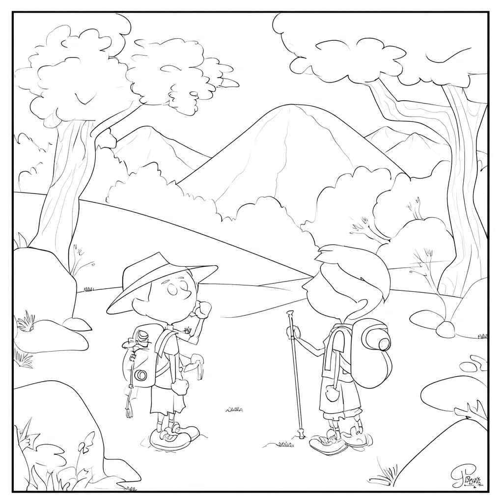 Dibujo de viñeta de dos senderistas para colorear Dibujo de viñeta de dos senderistas para colorear