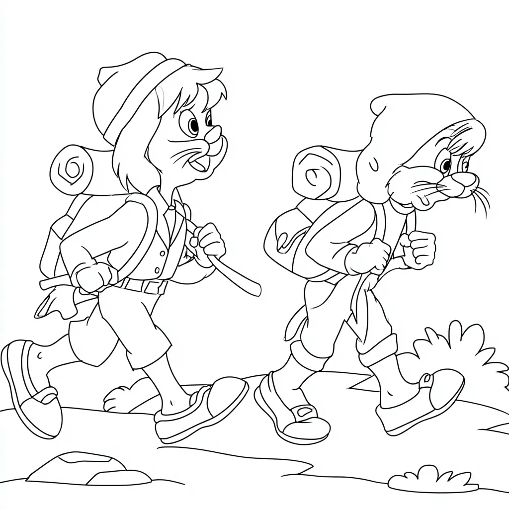 Dibujo de dos personajes senderistas cartoon para colorear Dibujo de dos personajes senderistas cartoon para colorear