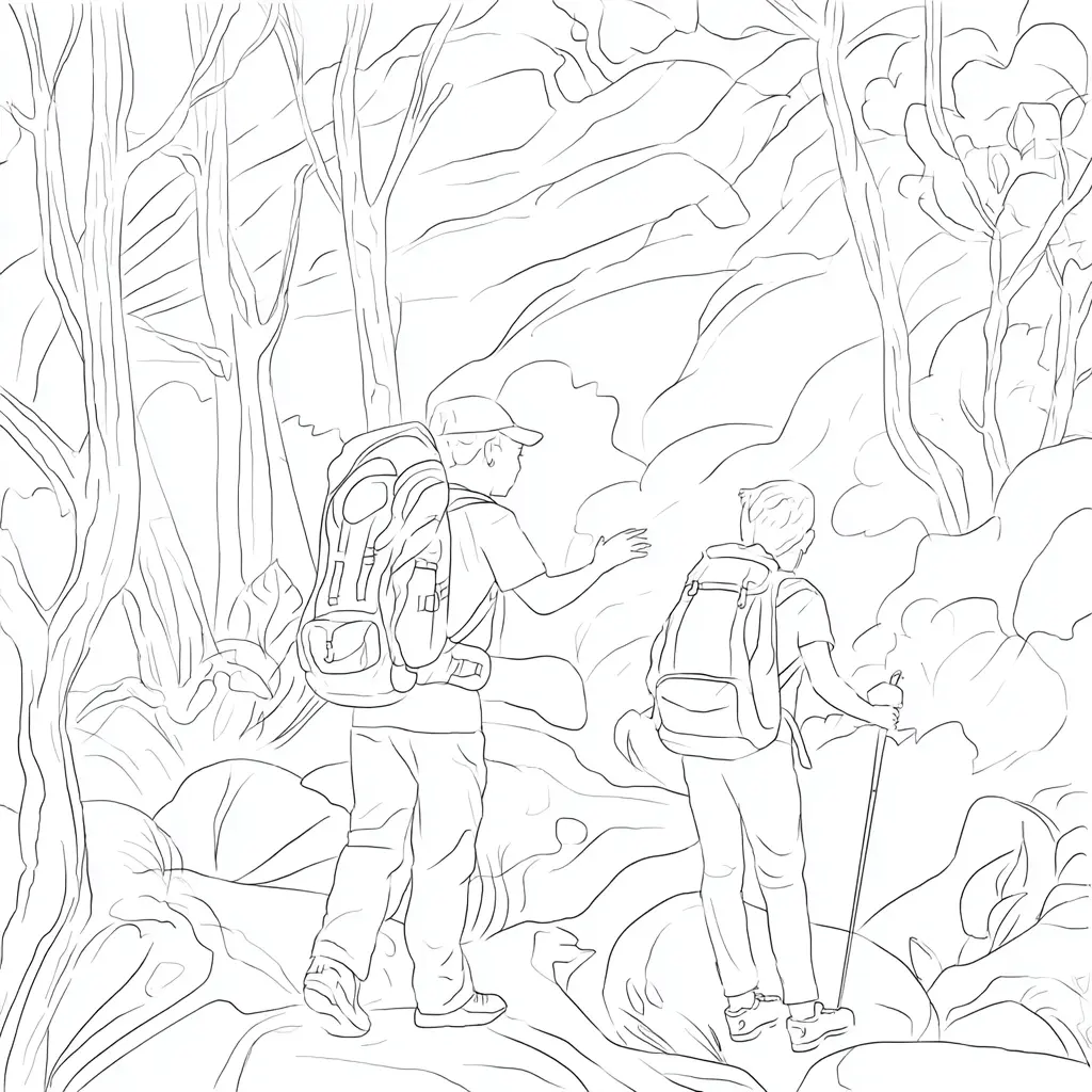 Dibujo de paisaje de senderismo para colorear Dibujo de paisaje de senderismo para colorear