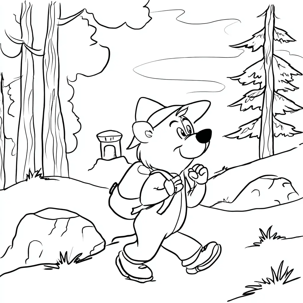 Dibujo de osito senderista por el bosque para colorear Dibujo de osito senderista por el bosque para colorear