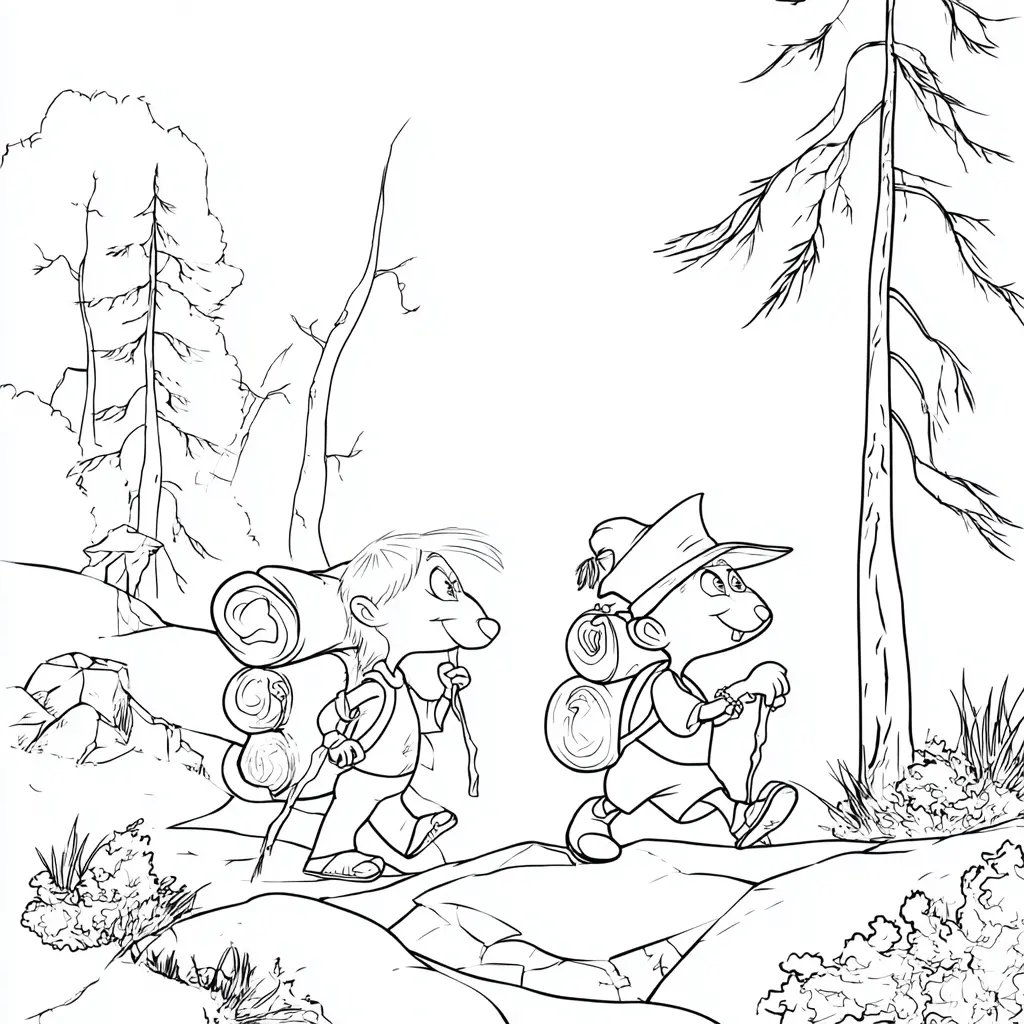 Dibujo de dos senderistas de caricatura para colorear Dibujo de dos senderistas de caricatura para colorear