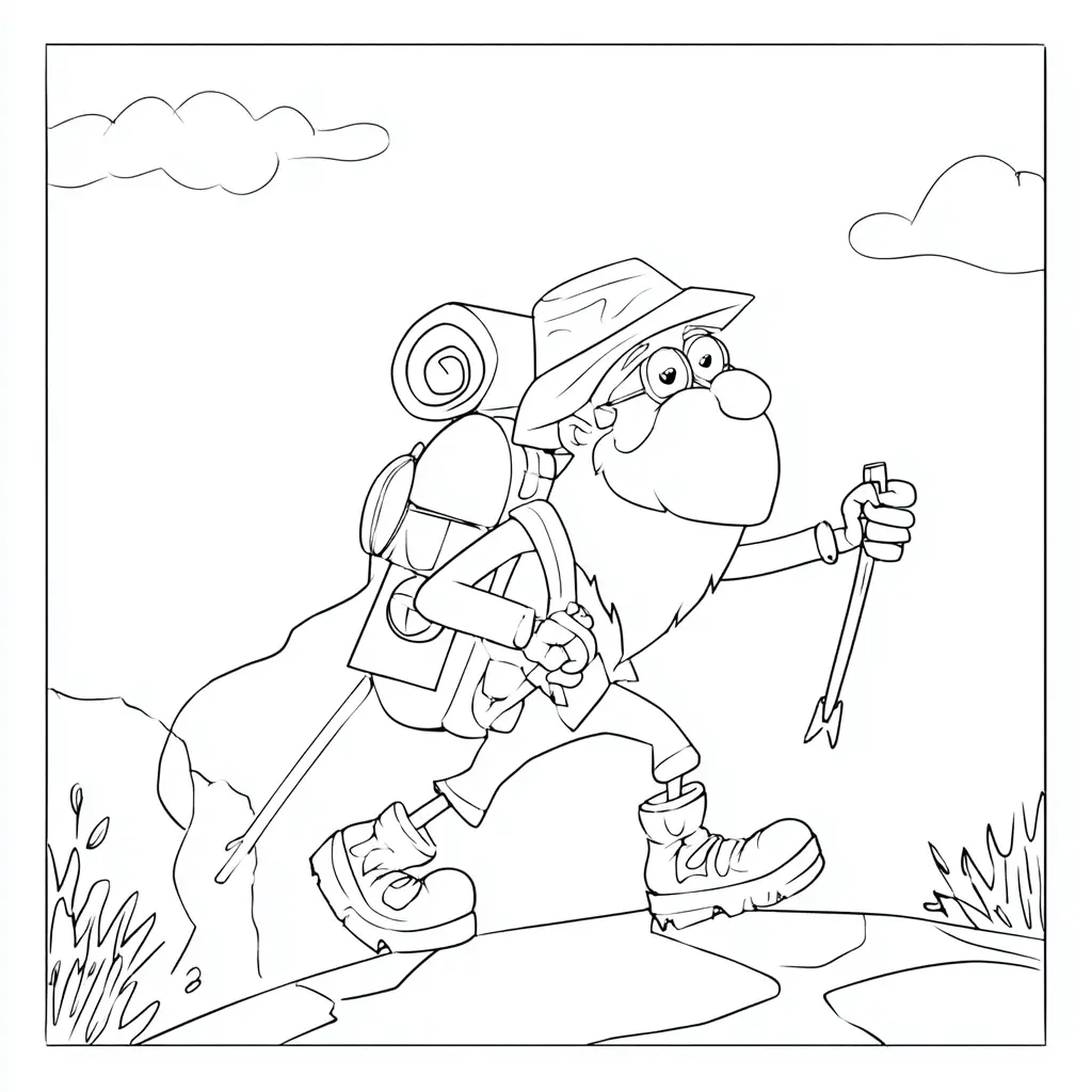 Dibujo de escena de abuelo senderista para colorear Dibujo de escena de abuelo senderista para colorear