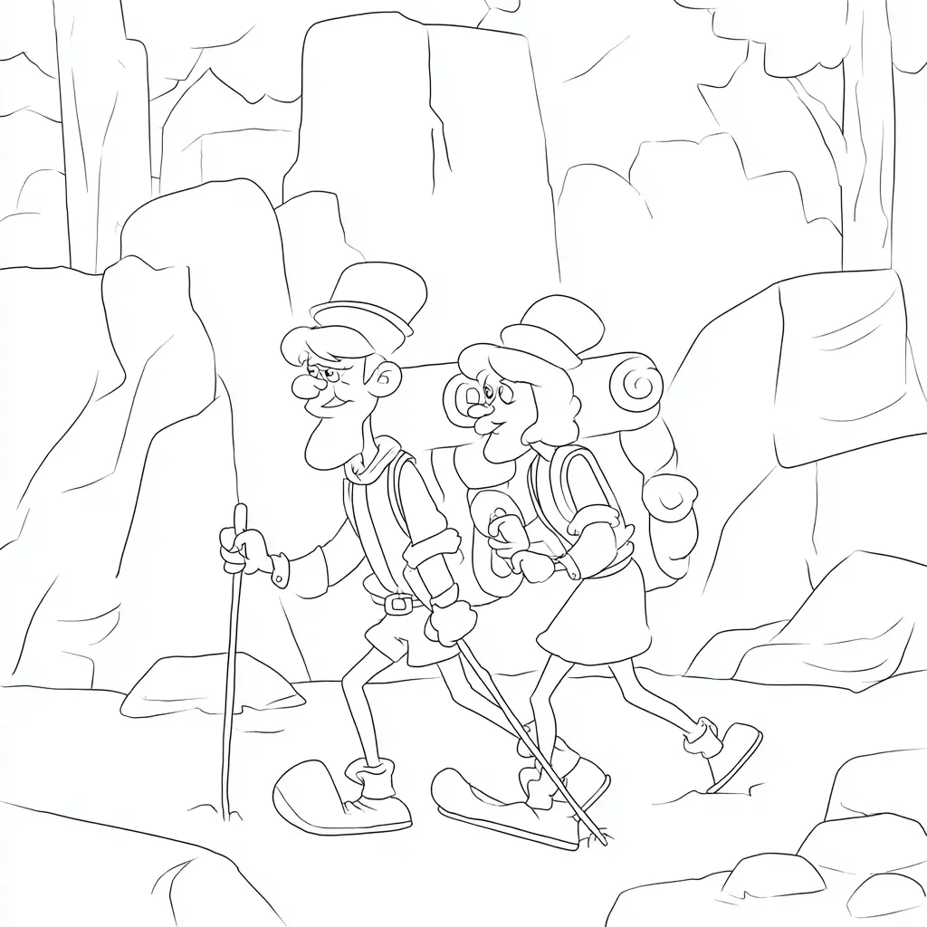 Dibujo de dos excursionistas vintage para colorear Dibujo de dos excursionistas vintage para colorear