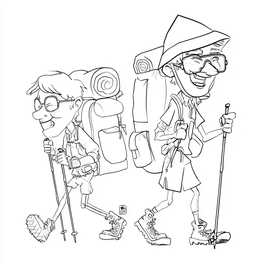 Dibujo de dos senderistas estilo cómic para colorear Dibujo de dos senderistas estilo cómic para colorear