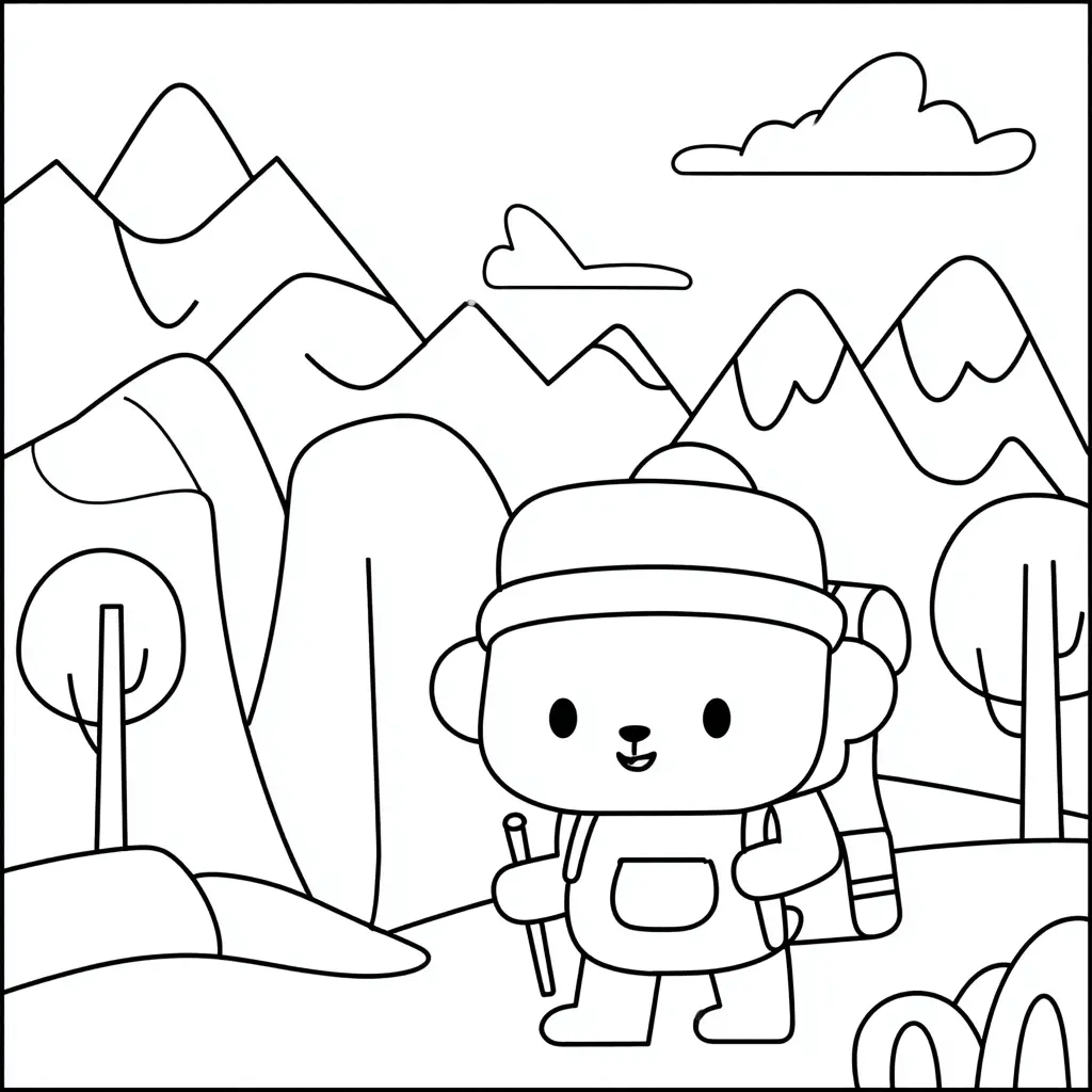 Dibujo de ilustración infantil de senderismo para colorear Dibujo de ilustración infantil de senderismo para colorear