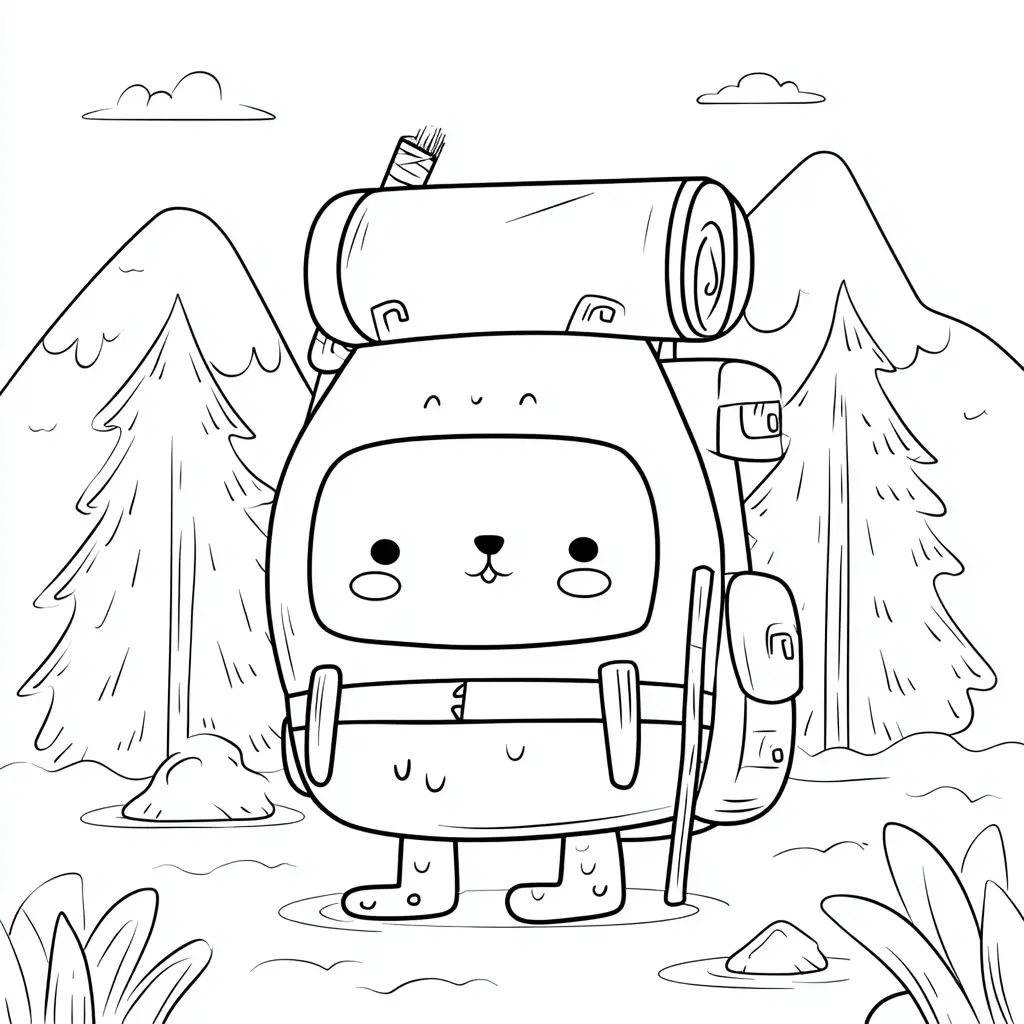 Dibujo de mochila kawaii senderista para colorear Dibujo de mochila kawaii senderista para colorear