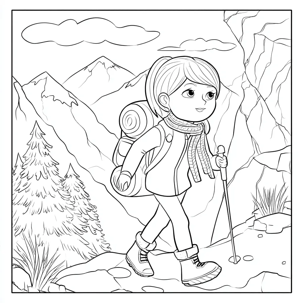 Dibujo de joven senderista por la montaña para colorear Dibujo de joven senderista por la montaña para colorear