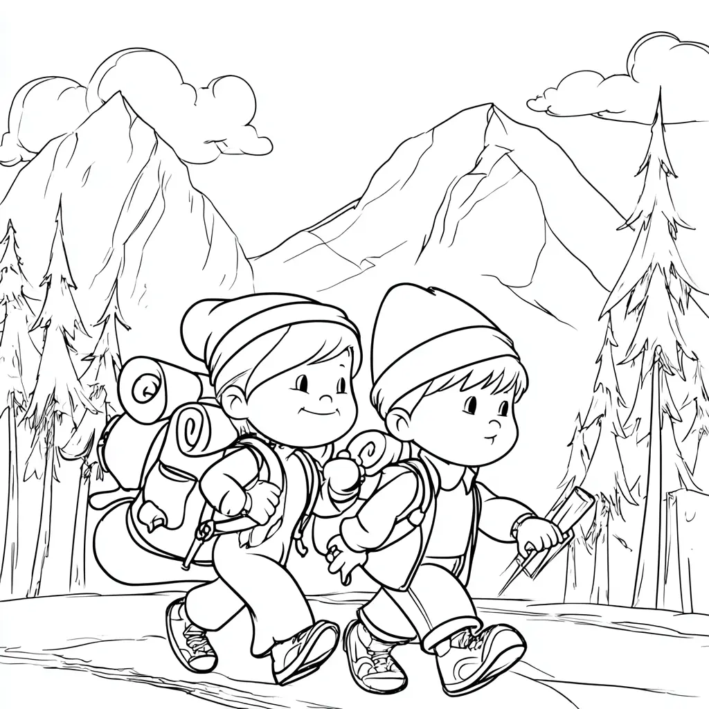 Dibujo de pequeños senderistas infantiles para colorear Dibujo de pequeños senderistas infantiles para colorear