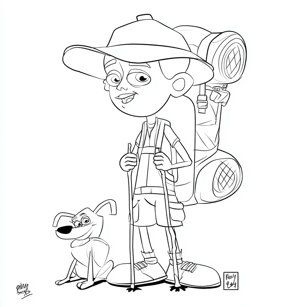 Dibujo de senderista y perro cartoon para colorear Dibujo de senderista y perro cartoon para colorear