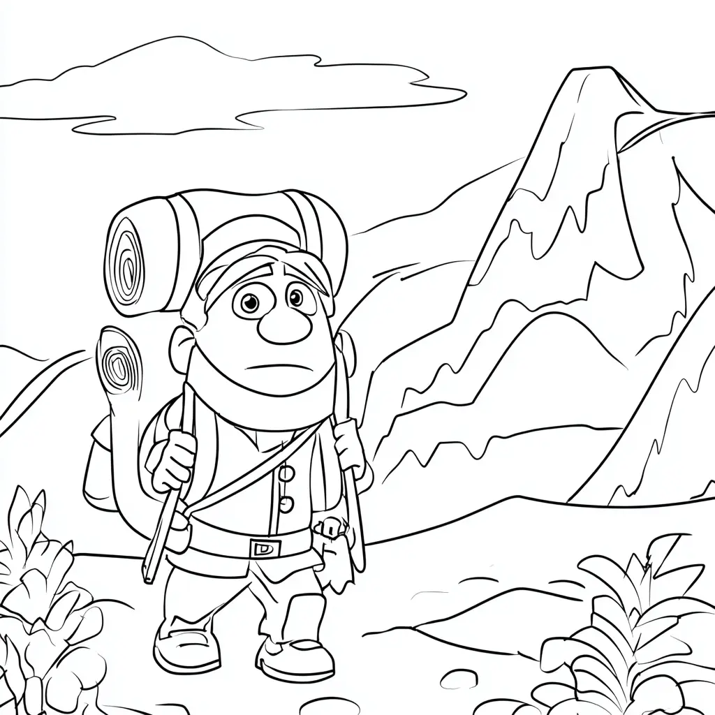 Dibujo de un aventurero en la montaña para colorear Dibujo de un aventurero en la montaña para colorear