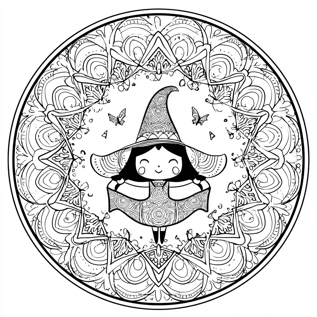 Dibujo de mandala de bruja con estilo zentangle para colorear Dibujo de mandala de bruja con estilo zentangle para colorear