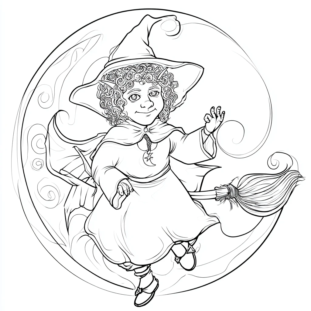 Dibujo de mandala de bruja de dibujos animados para colorear Dibujo de mandala de bruja de dibujos animados para colorear