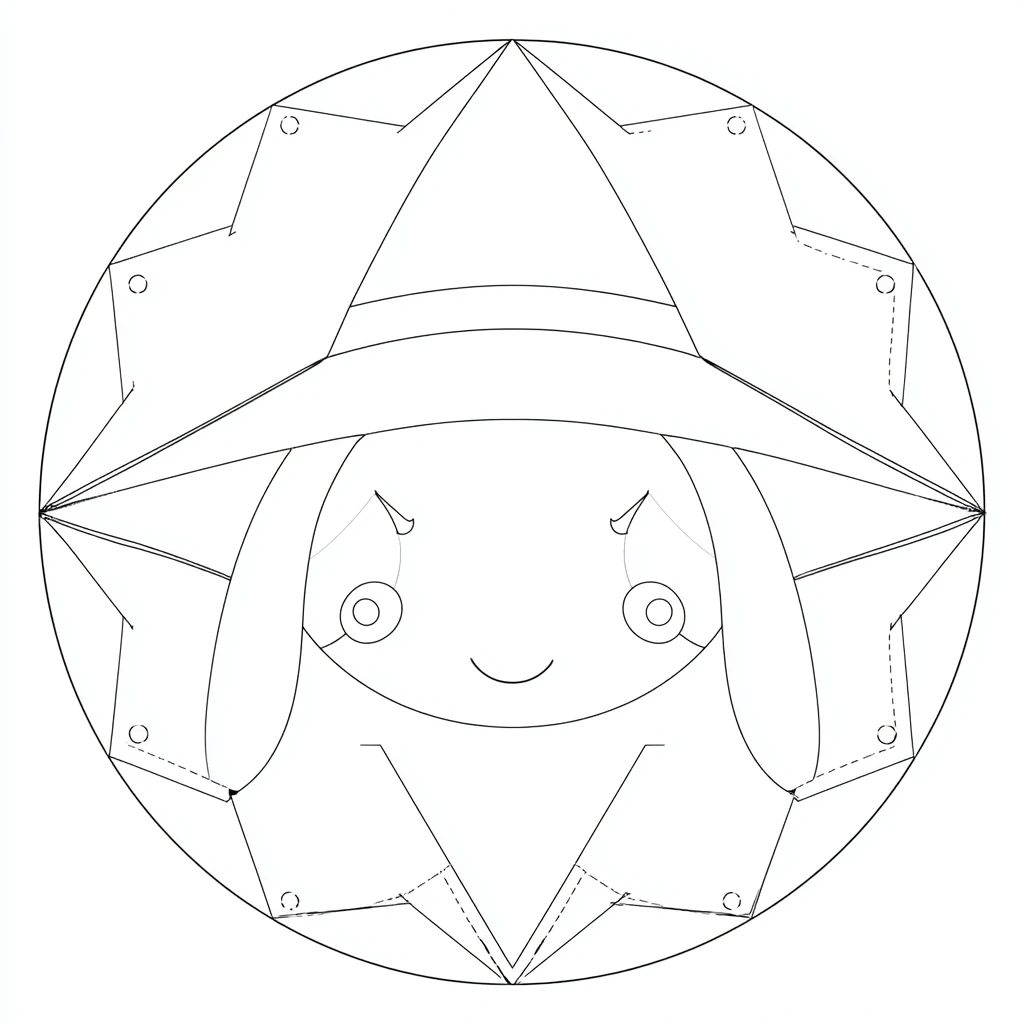 Dibujo de mandala geométrico infantil con cara de bruja para colorear Dibujo de mandala geométrico infantil con cara de bruja para colorear