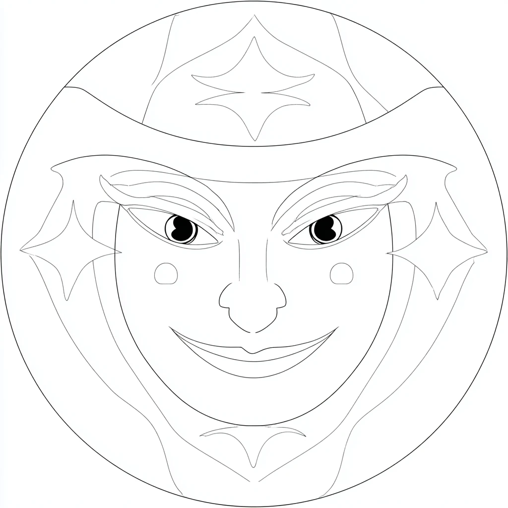Dibujo de mandala con rostro expresivo de bruja minimalista para colorear Dibujo de mandala con rostro expresivo de bruja minimalista para colorear