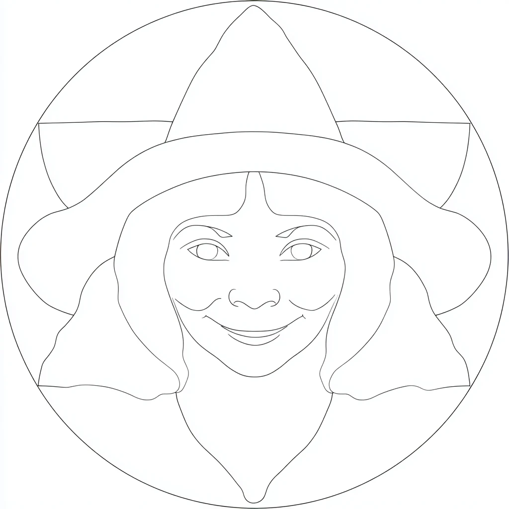 Dibujo de mandala de rostro de bruja de línea continua para colorear Dibujo de mandala de rostro de bruja de línea continua para colorear