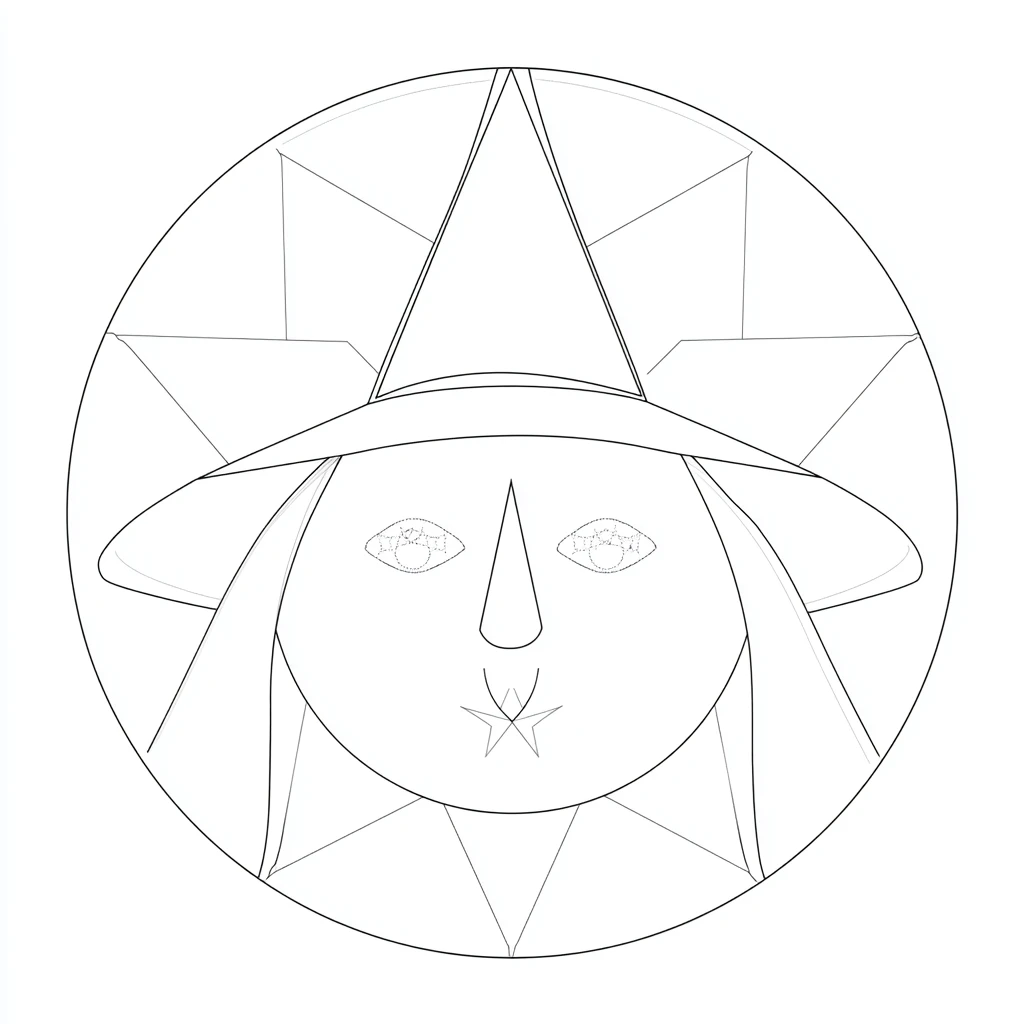 Dibujo de mandala de rostro de bruja geométrico para colorear Dibujo de mandala de rostro de bruja geométrico para colorear