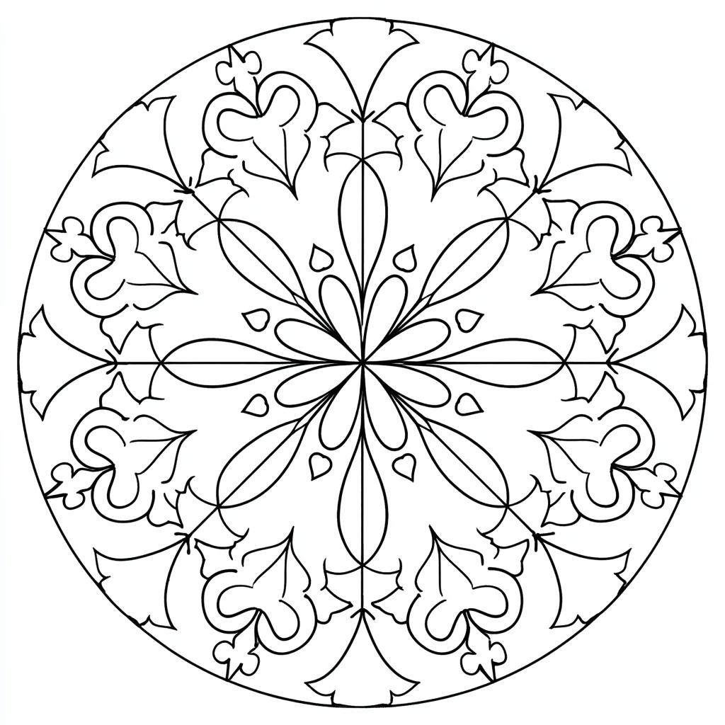 Dibujo de mandala con flores de lis y pétalos centrales para colorear Dibujo de mandala con flores de lis y pétalos centrales para colorear
