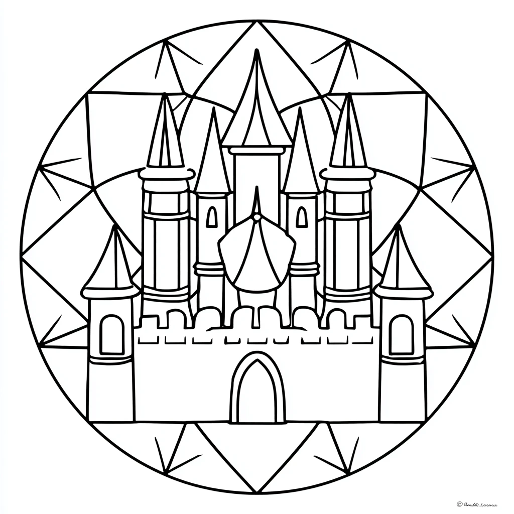 Dibujo de mandala castillo estilo minimalista para colorear