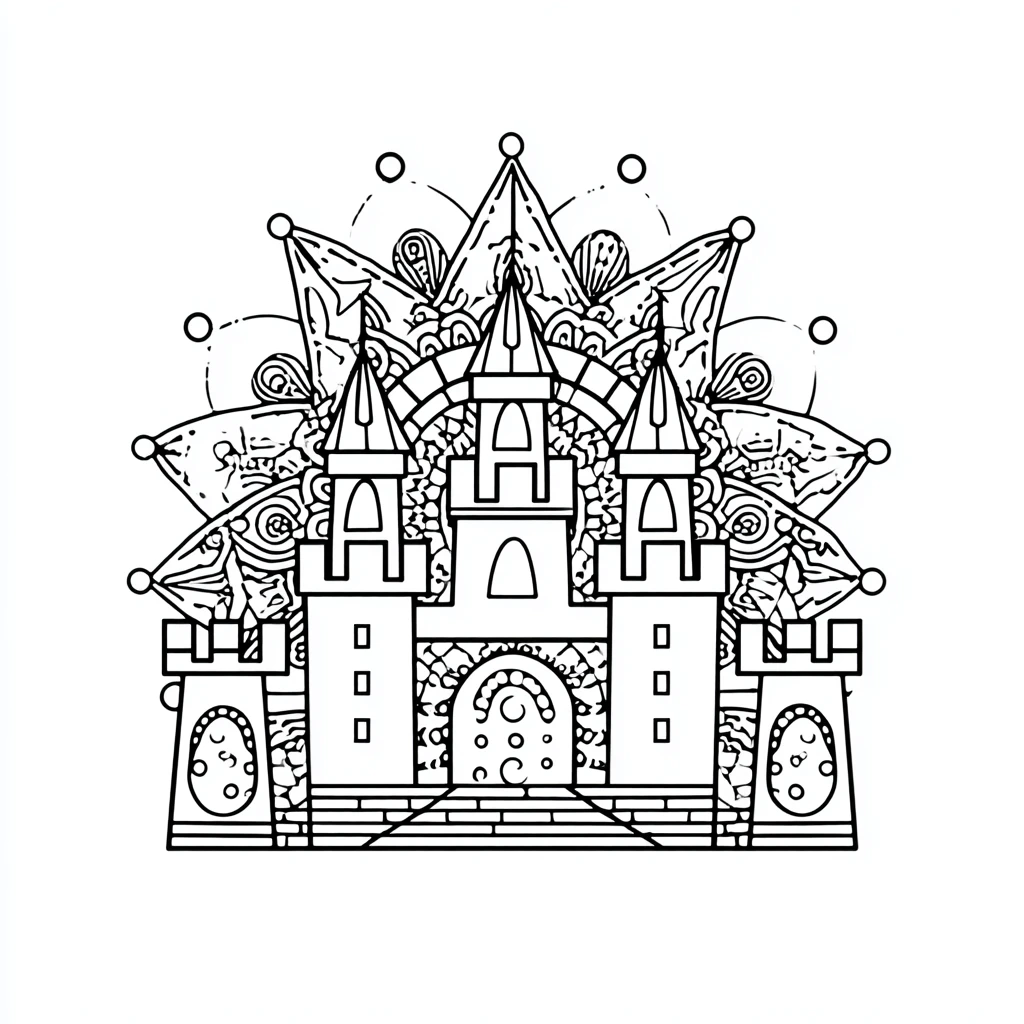 Dibujo de mandala infantil de castillo con estrella decorativa para colorear Dibujo de mandala infantil de castillo con estrella decorativa para colorear