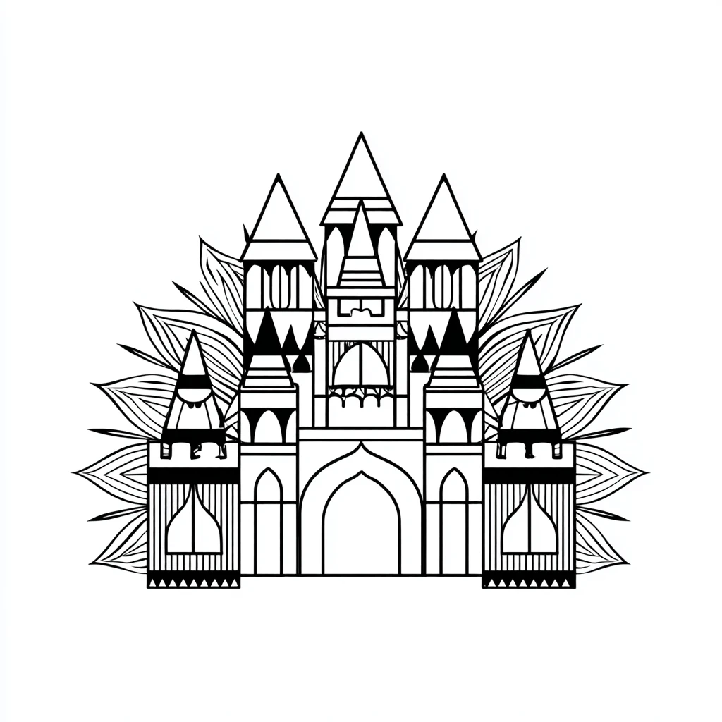 Dibujo de mandala de castillo de líneas detalladas para colorear Dibujo de mandala de castillo de líneas detalladas para colorear