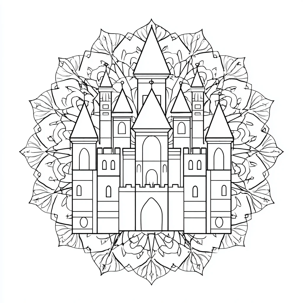 Dibujo de mandala de castillo con decoración floral para colorear Dibujo de mandala de castillo con decoración floral para colorear